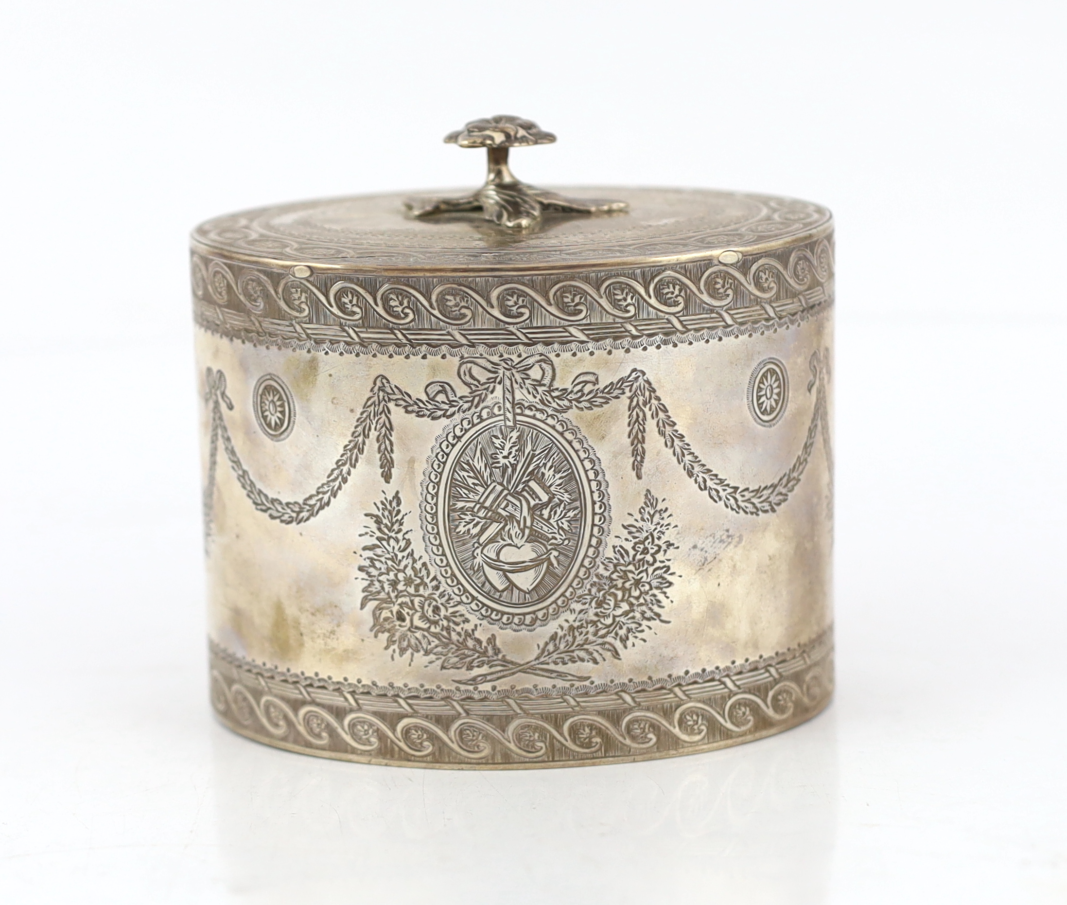 A George III engraved silver ova tea caddy, by Thomas Daniell